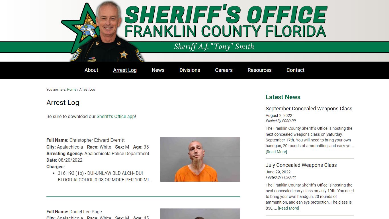 Franklin County Florida Sheriff's Office - Arrest Log